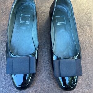 TOSONE Black Patent Leather Ballet Flats with Bow‎ – Size 9